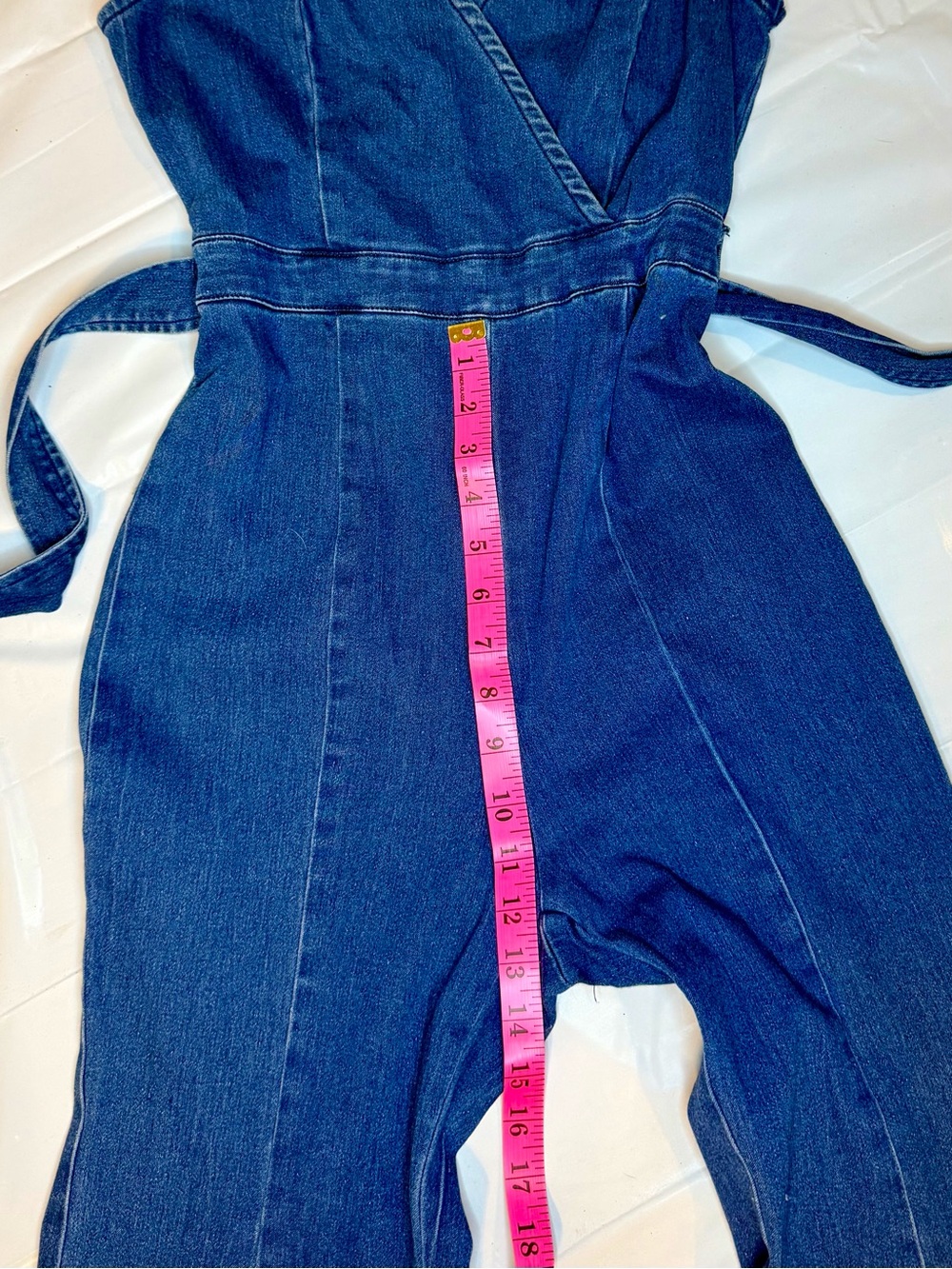 Vici Blue Denim Sleeveless Wrap Jumpsuit with Tie Waist - Picture 8 of 9